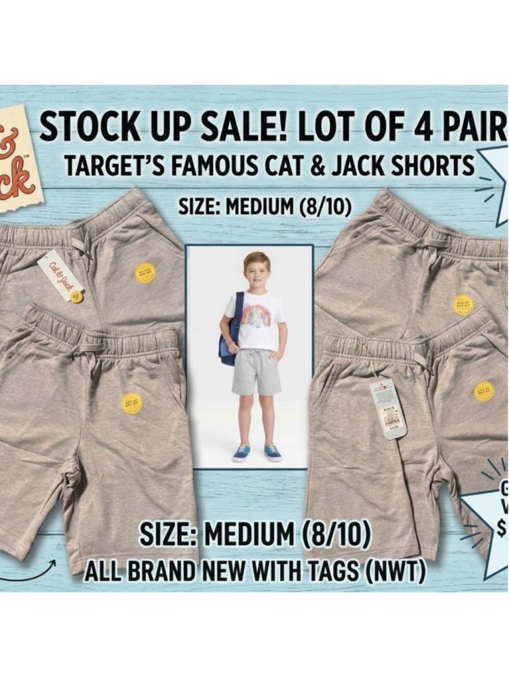 Bundle of Two 2Packs (4 Units) of Cat & Jack kids Gray shorts size Medium 8/10 #